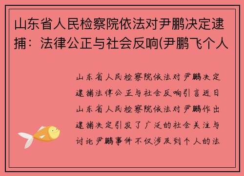 山东省人民检察院依法对尹鹏决定逮捕：法律公正与社会反响(尹鹏飞个人资料)