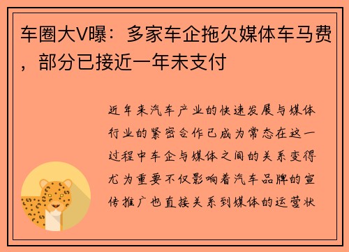 车圈大V曝：多家车企拖欠媒体车马费，部分已接近一年未支付