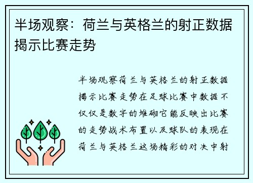 半场观察：荷兰与英格兰的射正数据揭示比赛走势