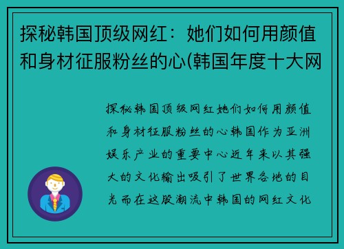 探秘韩国顶级网红：她们如何用颜值和身材征服粉丝的心(韩国年度十大网红)