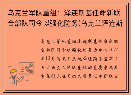 乌克兰军队重组：泽连斯基任命新联合部队司令以强化防务(乌克兰泽连斯基现状)