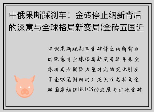 中俄果断踩刹车！金砖停止纳新背后的深意与全球格局新变局(金砖五国近年来俄罗斯中国和什么印度和南非这五个国家)
