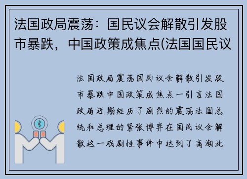 法国政局震荡：国民议会解散引发股市暴跌，中国政策成焦点(法国国民议会官网)