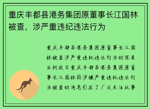 重庆丰都县港务集团原董事长江国林被查，涉严重违纪违法行为