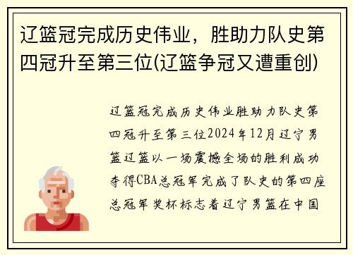 辽篮冠完成历史伟业，胜助力队史第四冠升至第三位(辽篮争冠又遭重创)