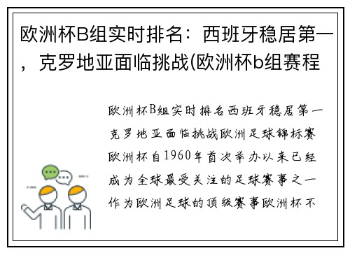 欧洲杯B组实时排名:西班牙稳居第一,克罗地亚面临挑战(欧洲杯b组赛程)